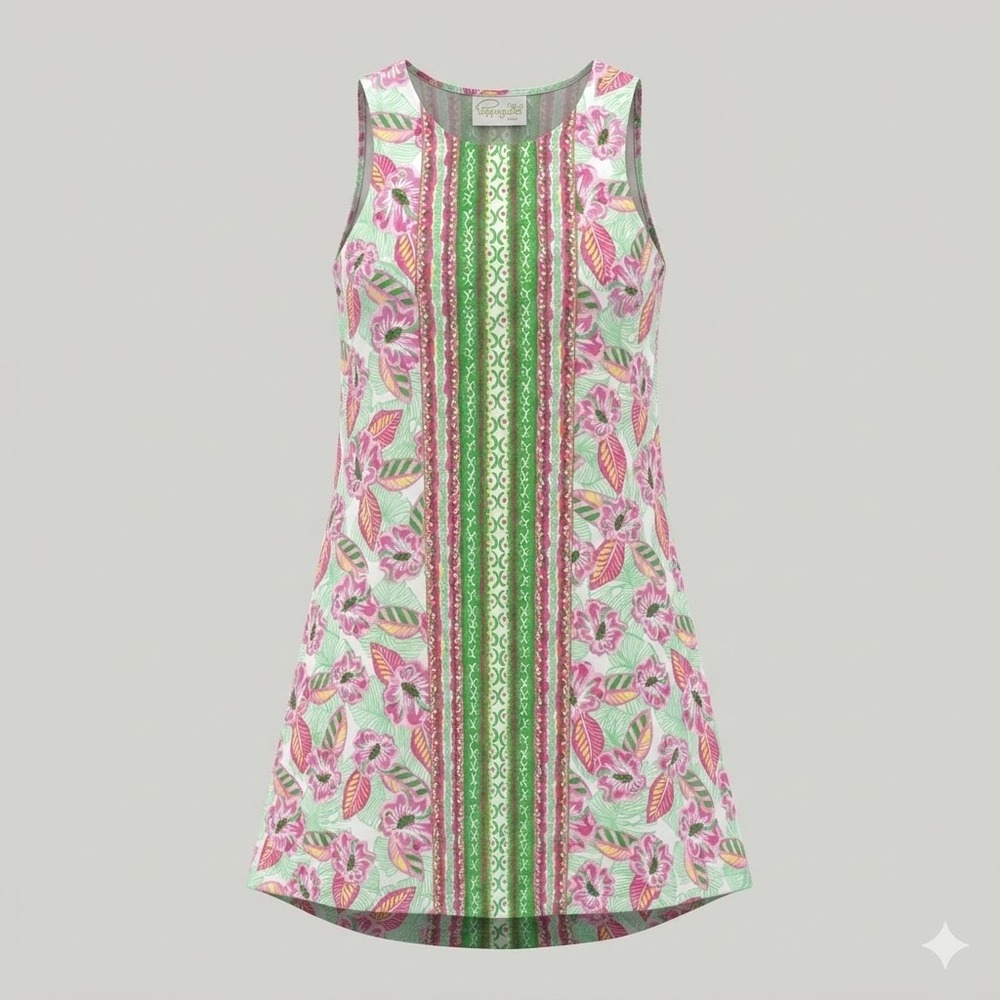 Pappagallo Womens Pink Green Floral Geometric Sleeveless A-Line Dress Large